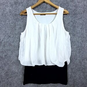 Libian Blouse Top Womens Black White Chiffon‎ Bubble Hem Sheer Flowy Office Chic